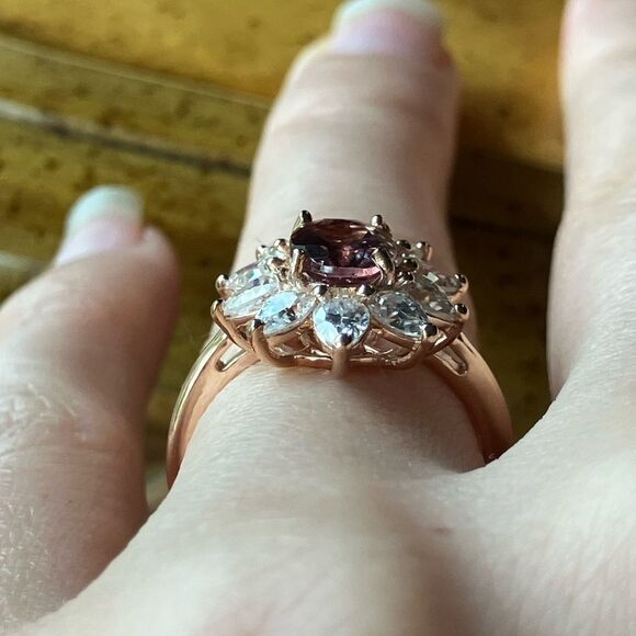 Natural Rose Apatite Moissanite Sterling Silver Ring Size 6 - Picture 3 of 9